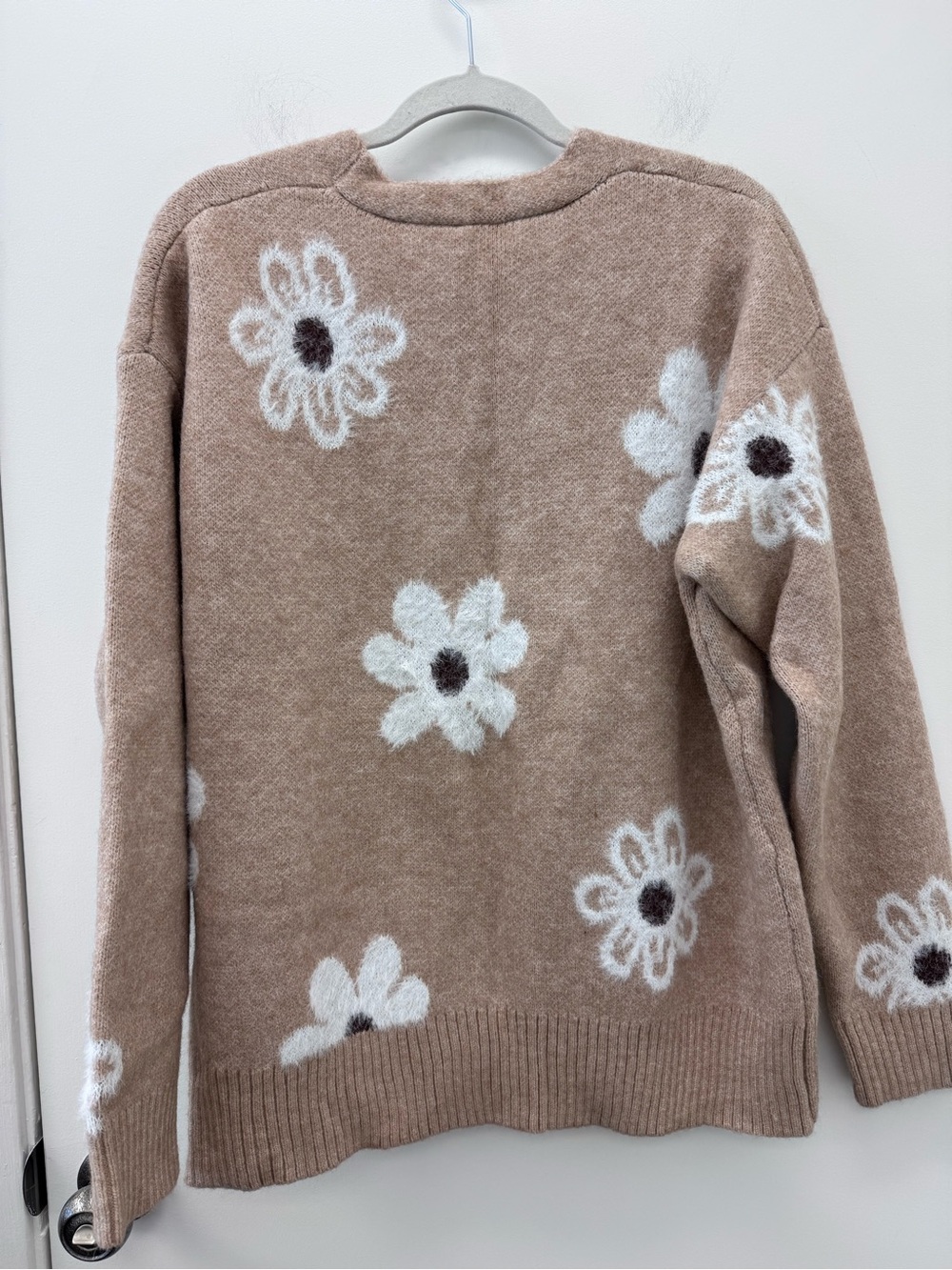 Taupe Floral Button-Front Women's Cardigan Sweater - Picture 4 of 4